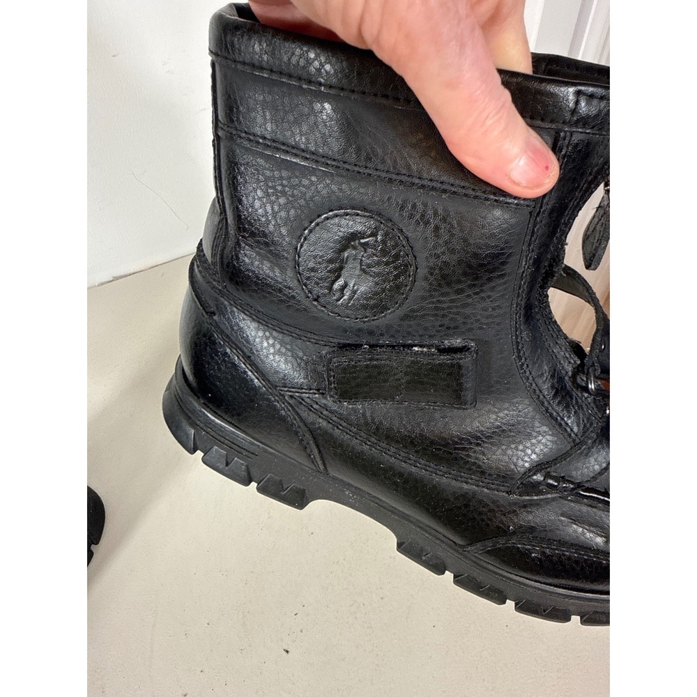 Polo Ralph Lauren Mens Black Leather Zip Front Buckle Strap Lug Sole Boot men 10 - Picture 15 of 16